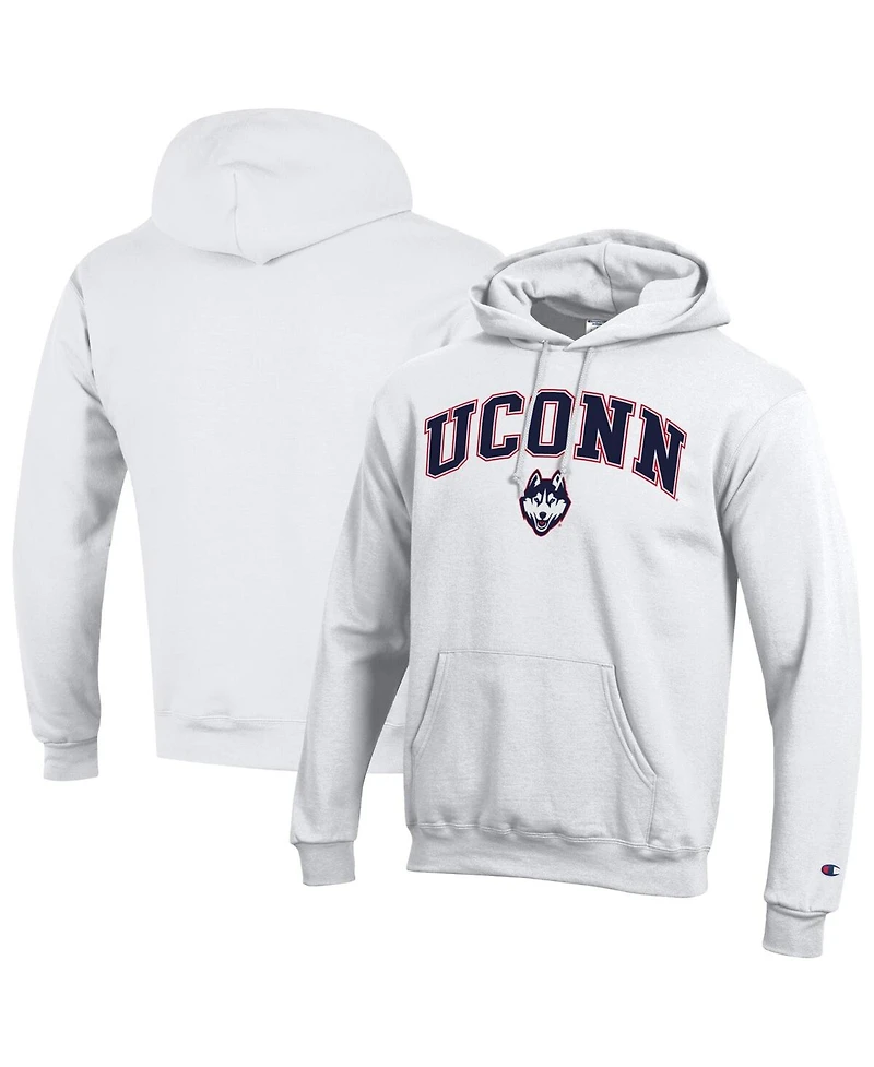 Champion Men's White UConn Huskies Arched Logo Fleece Pullover Hoodie