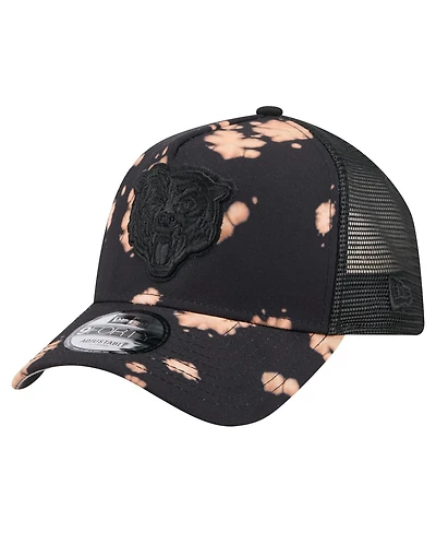 New Era Men's Black Chicago Bears Bleached A-Frame 9FORTY Trucker Adjustable Hat