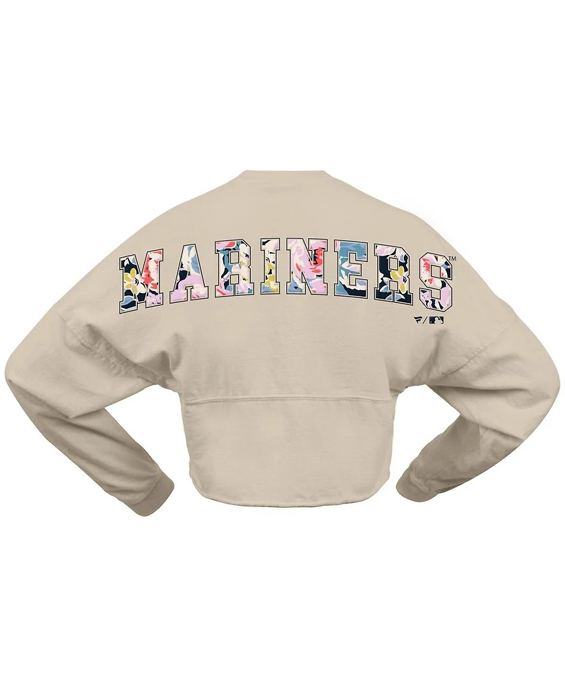Fanatics Women's Cream Seattle Mariners Floral Preppy Cropped Long Sleeve T-Shirt