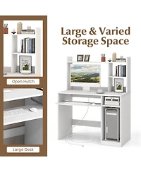 Home Office Computer Desk with Bookcase Keyboard Tray and Cpu Stand