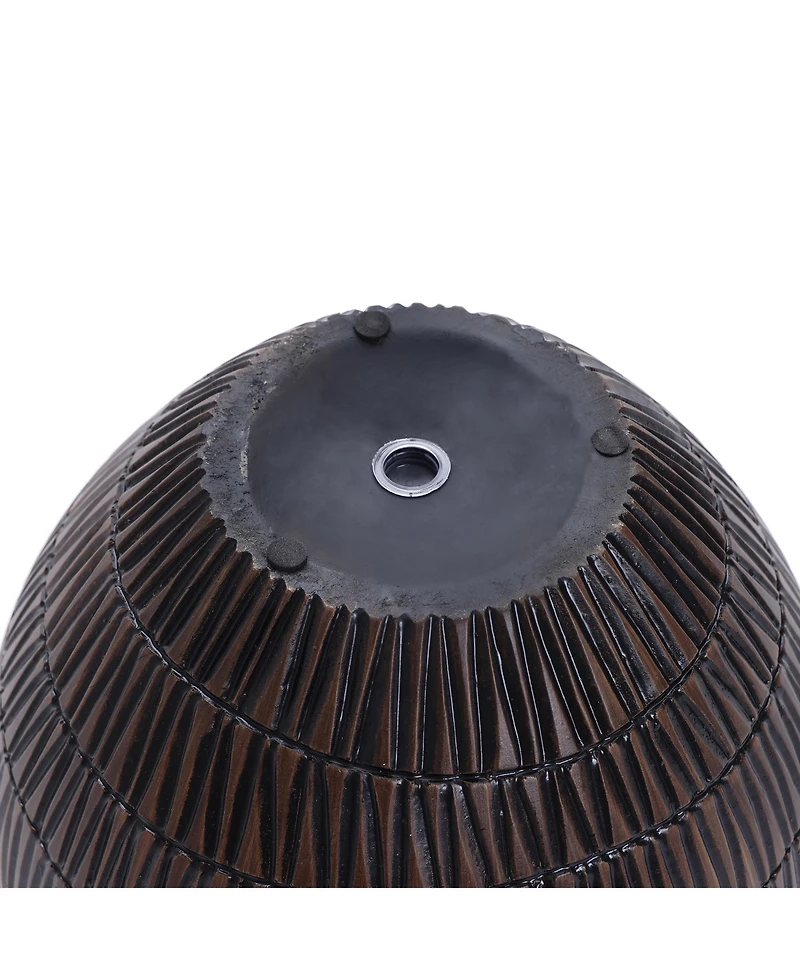 LuxenHome Brown with Black V-Pattern Polyresin -Inch Round Planter