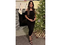 Pinkblush Maternity Black Off Shoulder Ruched Midi Dress