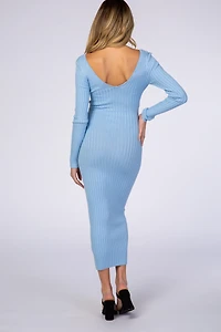 Pinkblush Maternity Light Blue V-Neck Long Sleeve Fitted Maxi Dress