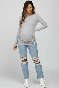 Pinkblush Maternity Heather Grey Soft Knit Ruched Top