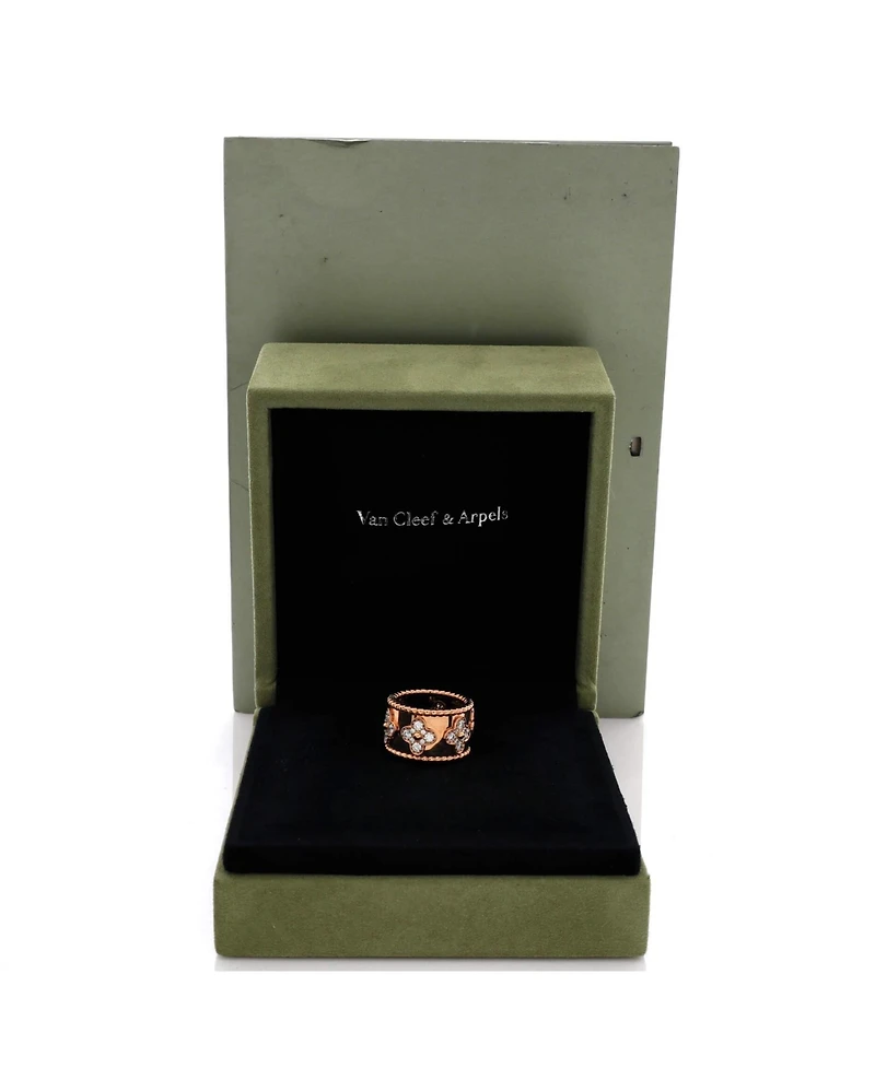 Pre-Owned Van Cleef & Arpels Large Perlee Clovers Ring 18K Rose Gold with Diamonds