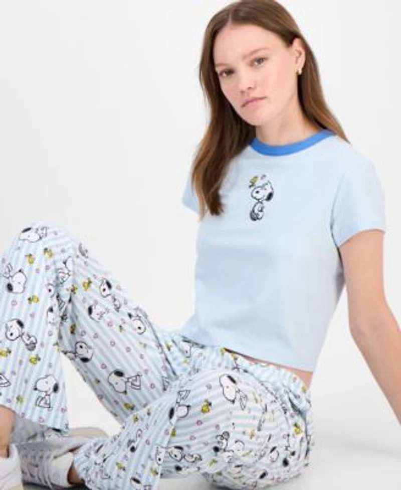 Love Tribe Juniors Snoopy Crewneck T Shirt Snoopy Allover Print Drawstring Pants