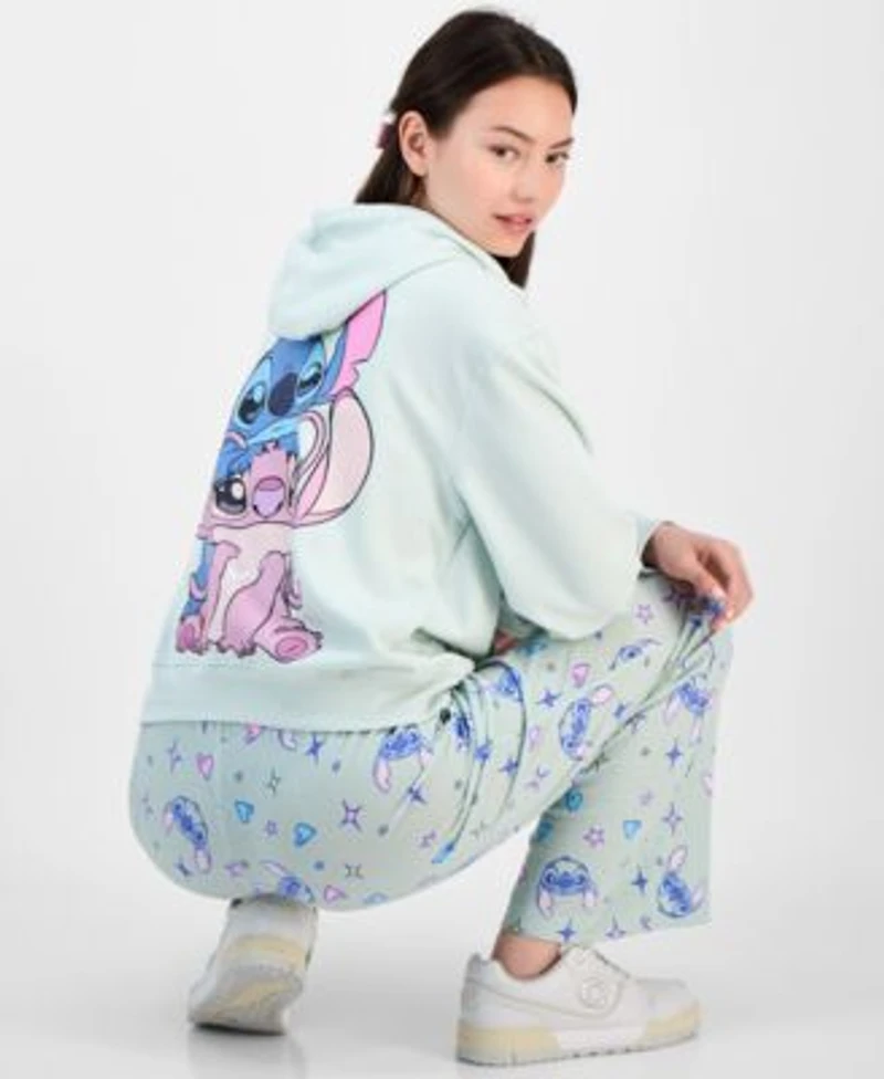 Disney Juniors Stitch Full Zip Hoodie Stitch Allover Print Drawstring Pants