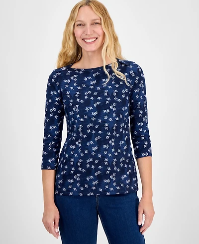 Style & Co Petite Spotty Airy Floral-Print Pima Cotton Top, Exclusively at Macy's