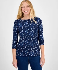 Style & Co Petite Spotty Airy Floral-Print Pima Cotton Top, Exclusively at Macy's