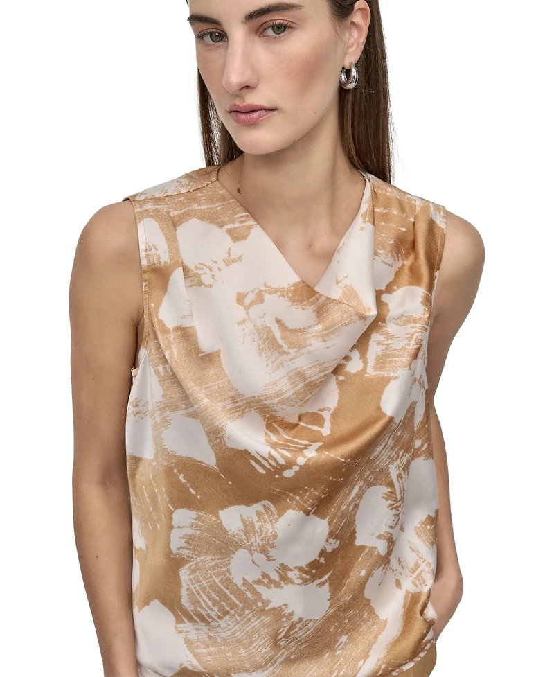 Dkny Petite Printed Sleeveless Cowlneck Top