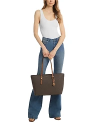Michael Kors Quinn Large Signature Logo and Leather Tote