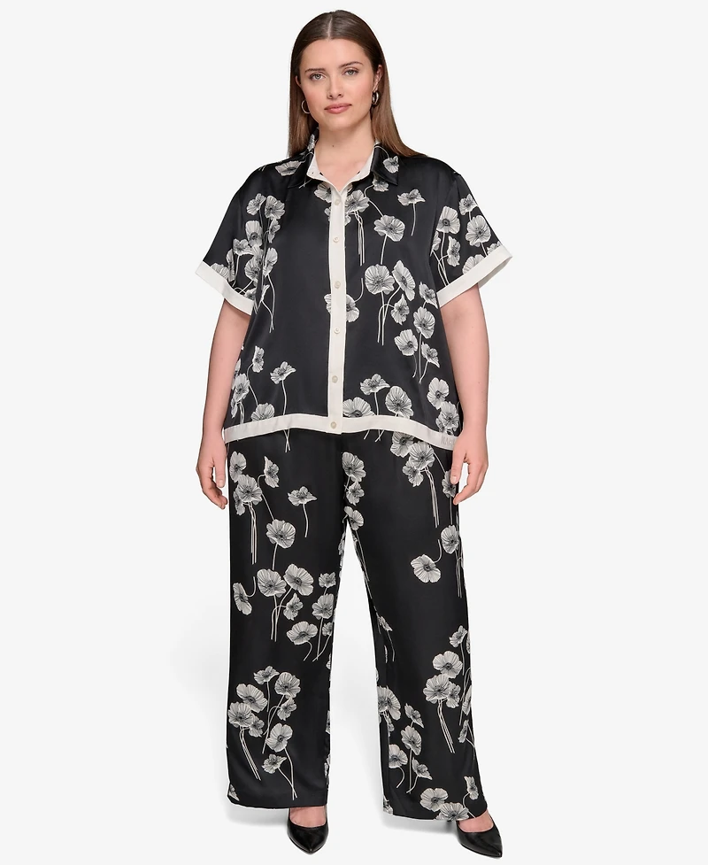 Karl Lagerfeld Paris Plus Size Flower-Print Button-Down Shirt