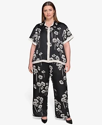 Karl Lagerfeld Paris Plus Size Flower-Print Button-Down Shirt
