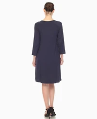 White Mark Women's Criss Cross Neckline A-line Dress
