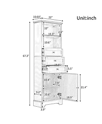 Casainc 67.3"H Tall Cabinet with 3 Drawers, Adjustable Shelves
