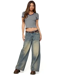 Edikted Women's Fawn Striped V Neck T Shirt