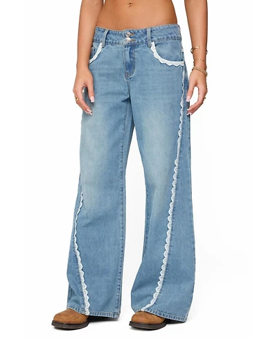 Edikted Women's Alisha Lacey Low Rise Jeans