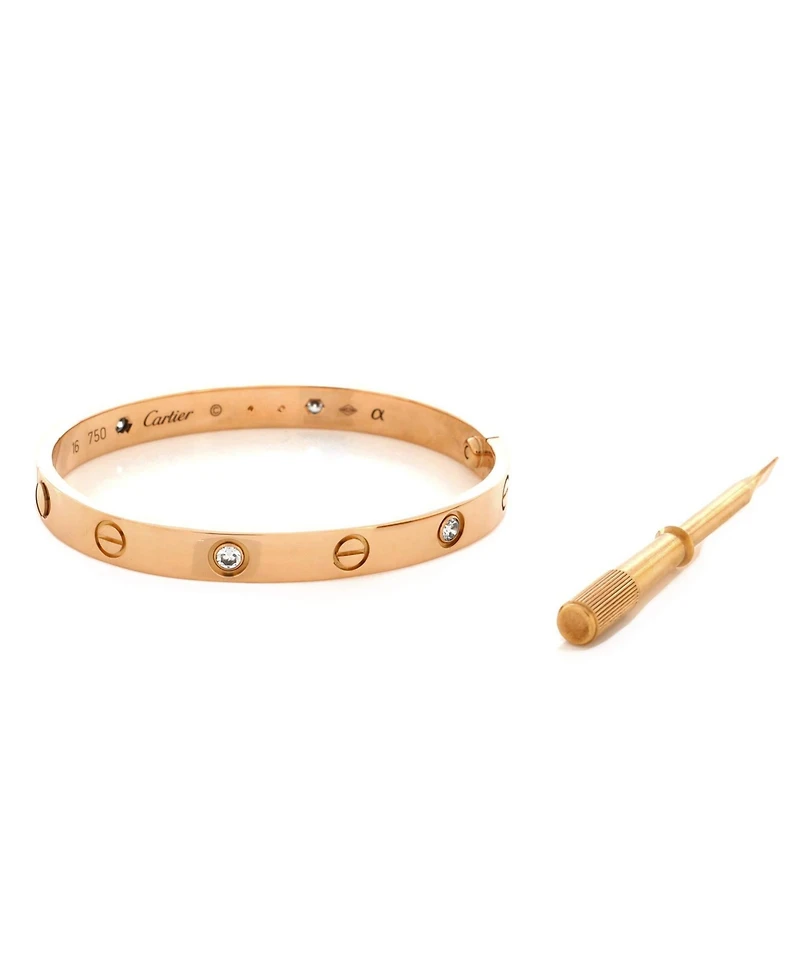 Pre-Owned Cartier Love 4 Diamond Bracelet 18K Rose Gold with Diamonds