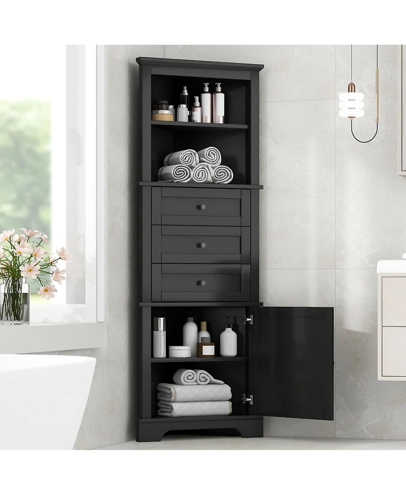 Casainc 68.9"H Triangle Tall Cabinet with 3 Drawers and Adjustable Shelves for Bathroom/Living Room