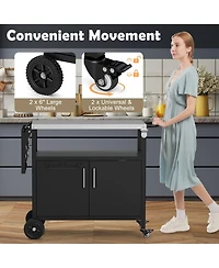 Outdoor Grill Cart with Storage and Folding Stainless Steel Top