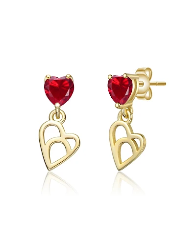 Kids 14K Gold Plated with Colored Cubic Zirconia Heart Drop Earrings