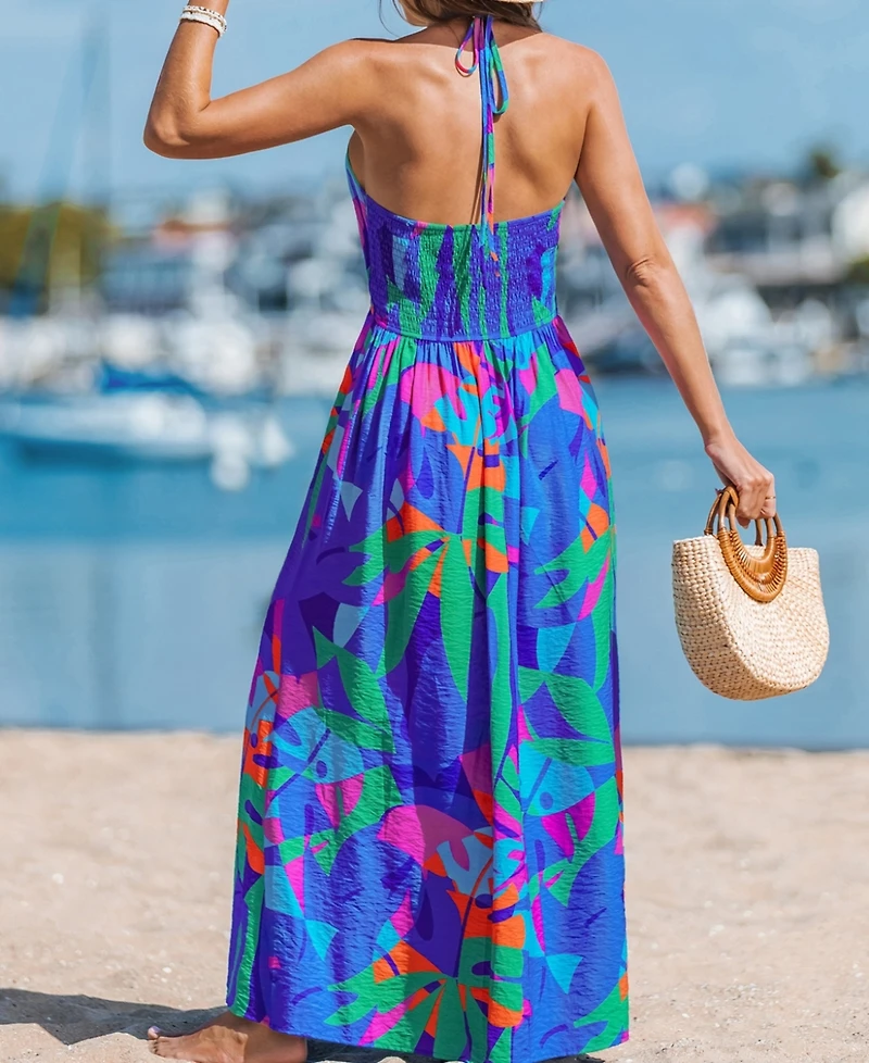 Cupshe Women's Crushed Ruby Tropical Maxi Beach Dress