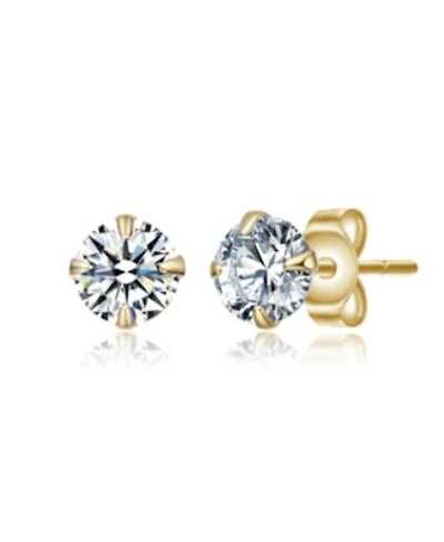 Kids 14k Gold Plated With Colored Round Cubic Zirconia Stud Earrings
