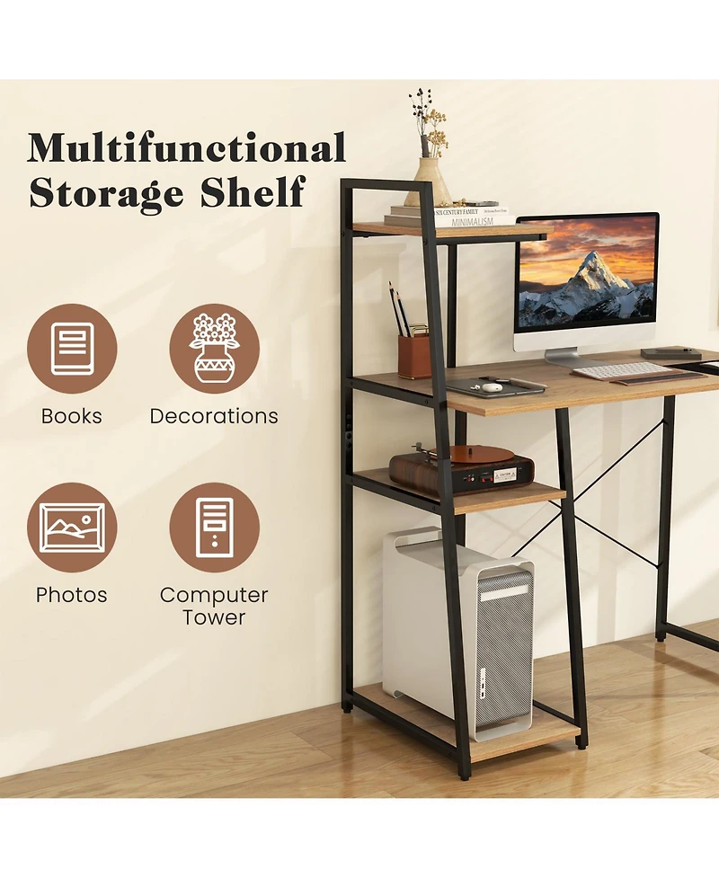 Computer Desk with Shelves and 3-Tier Storage Bookshelf