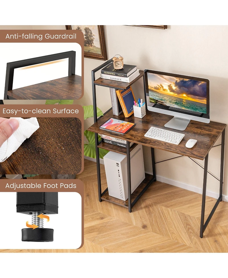 Computer Desk with Shelves and 3-Tier Storage Bookshelf