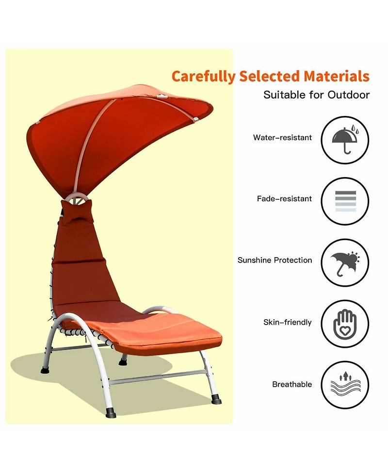 Gymax Patio Lounge Chair Chaise Outdoor w/ Steel Frame Cushion Canopy