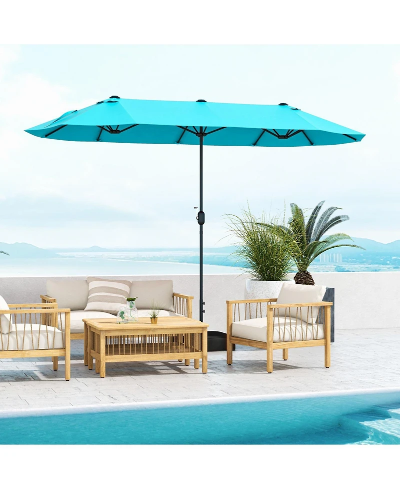 13 Feet Double-Sided Patio Twin Table Umbrella with Crank Handle