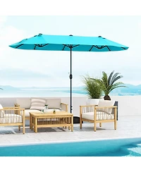 13 Feet Double-Sided Patio Twin Table Umbrella with Crank Handle