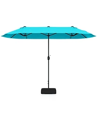 13 Feet Double-Sided Patio Twin Table Umbrella with Crank Handle