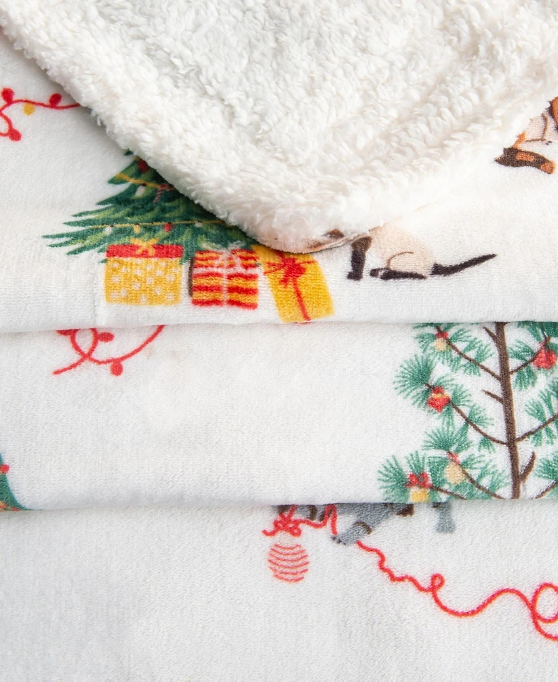 Linery & Co. Velvet Plush Fleece Reversible Sherpa Holiday Printed Throw