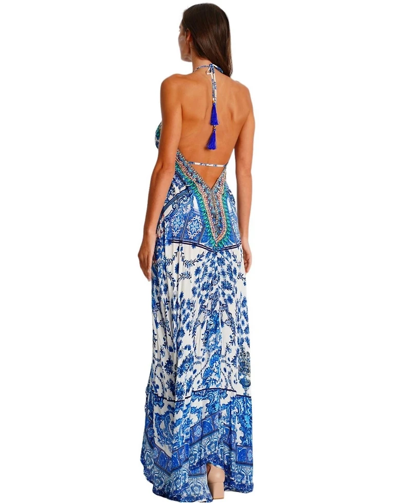 La Moda Clothing Women's Maxi Halterneck Dress