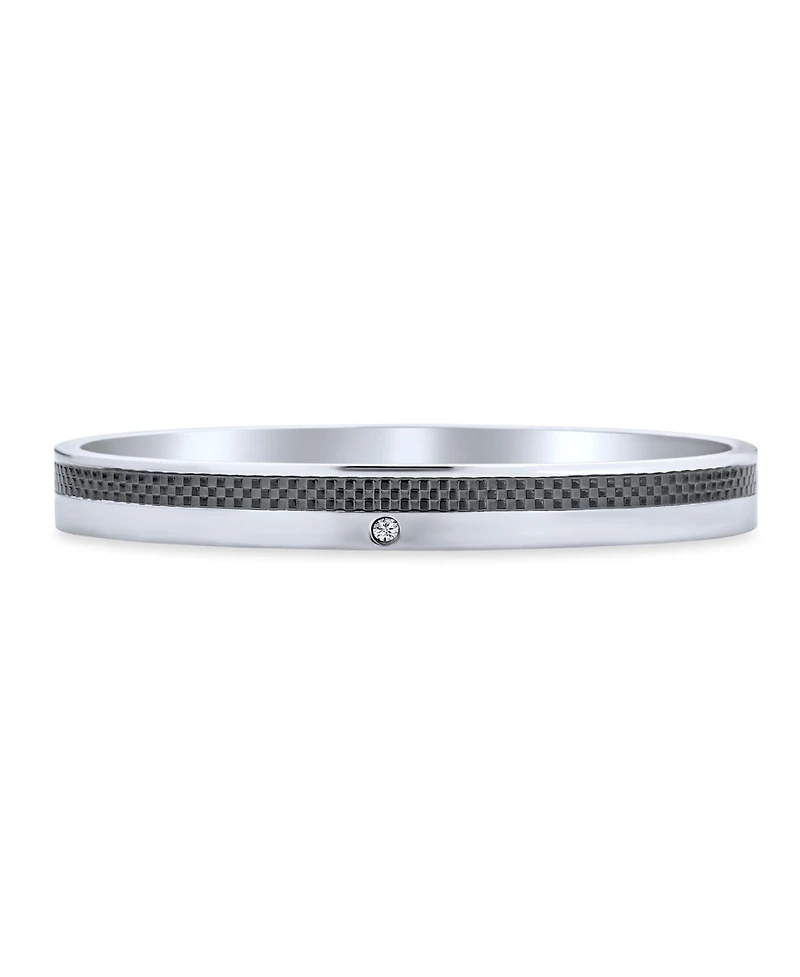 Bling Jewelry Stackable 8MM Black Carbon Fiber Inlay Flat Bangle Bracelet Silver Tone Stainless Steel 8 Inch