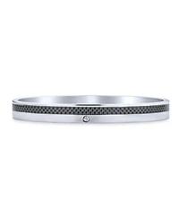 Bling Jewelry Stackable 8MM Black Carbon Fiber Inlay Flat Bangle Bracelet Silver Tone Stainless Steel 8 Inch