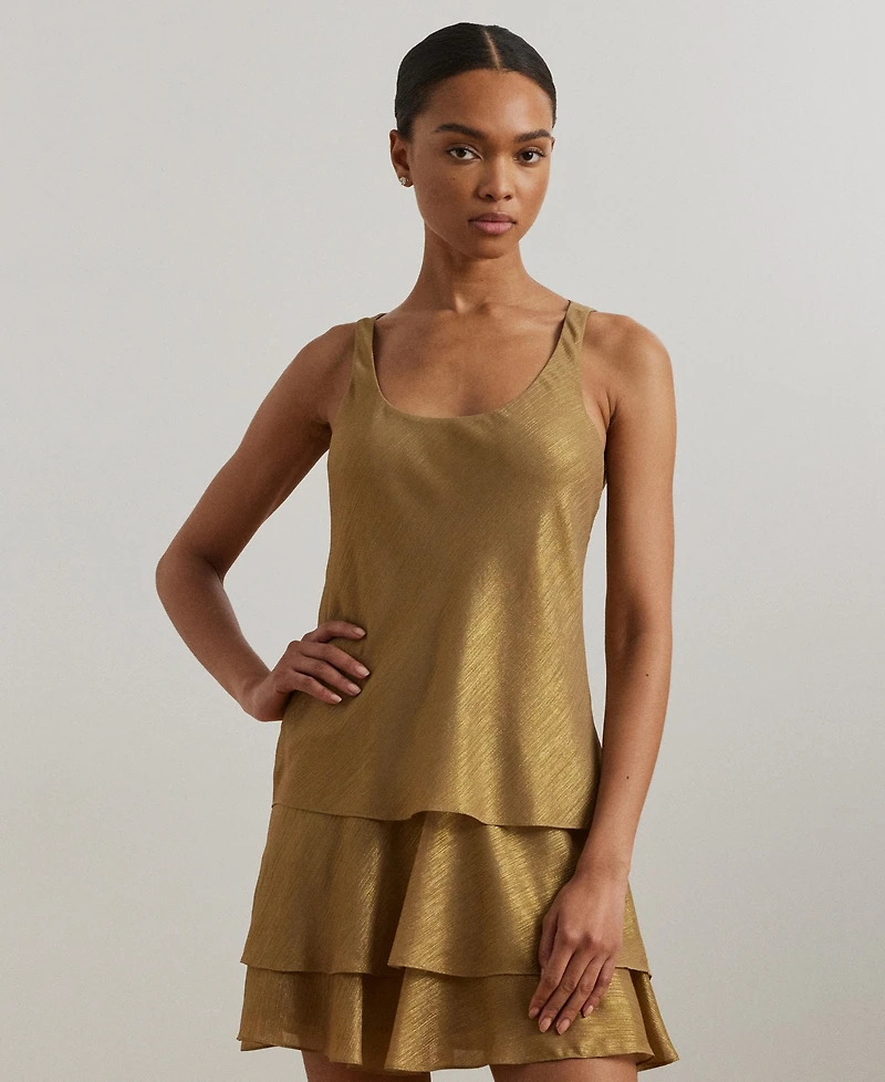 Lauren Ralph Women's Metallic Chiffon Sleeveless Shift Dress