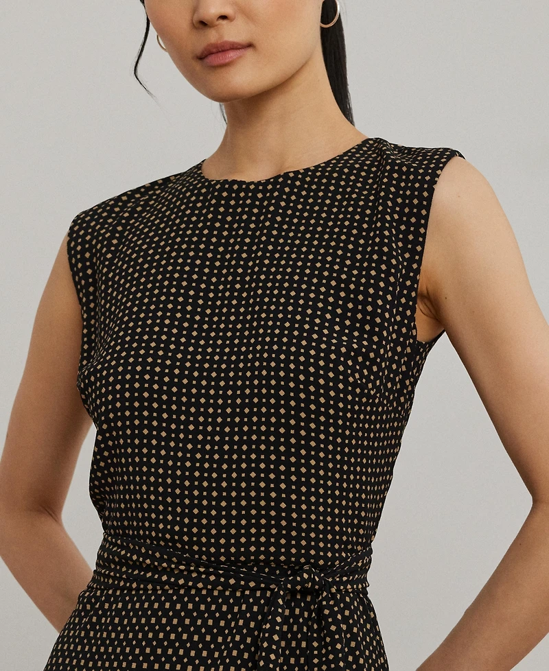 Lauren Ralph Women's Geo-Print Belted Bubble Crepe Dress
