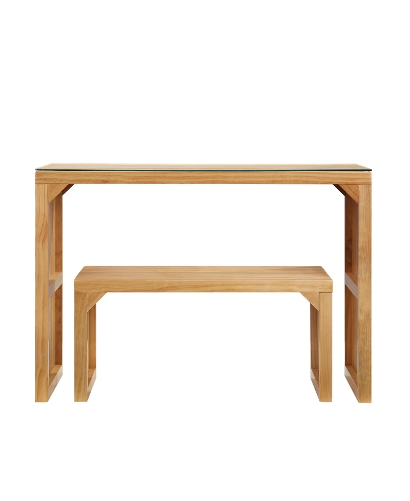 Pine Dining Bench & Table with Glass Top