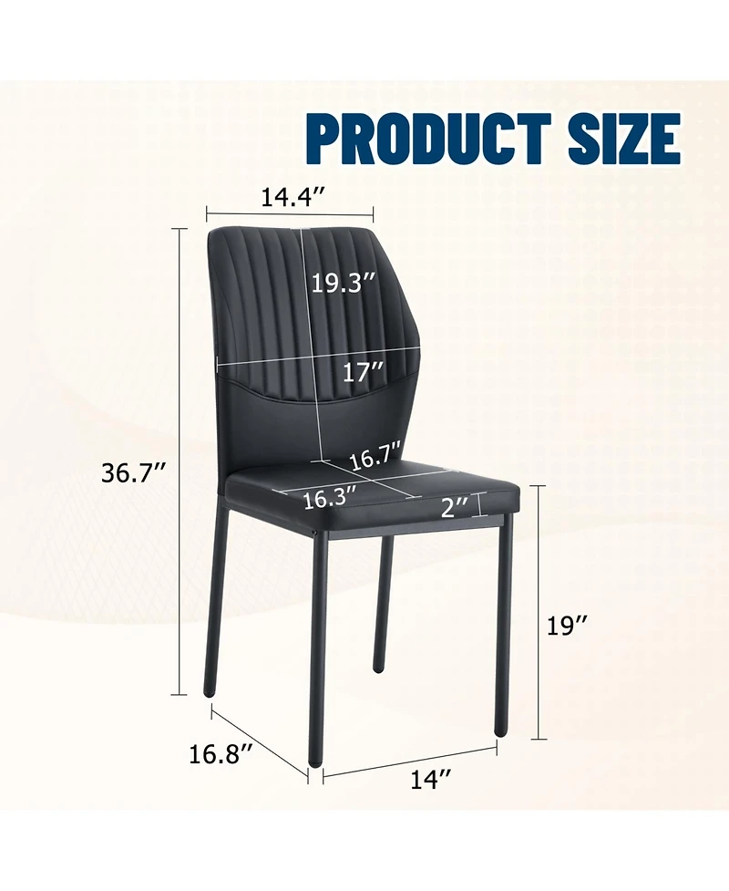 Black Pu Dining Chairs - Set of 6, Metal Legs, Stripe Back