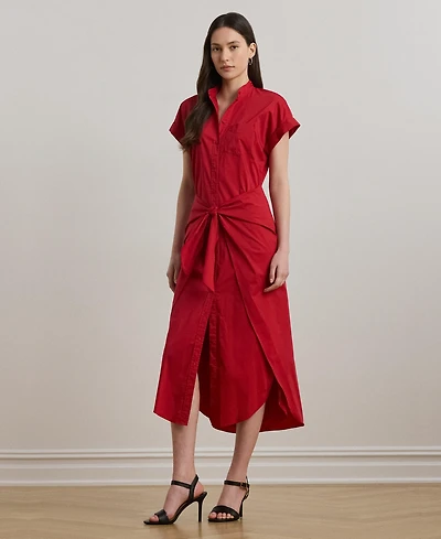 Lauren Ralph Women's Tie-Front Cotton-Blend Shirtdress