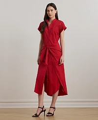 Lauren Ralph Women's Tie-Front Cotton-Blend Shirtdress