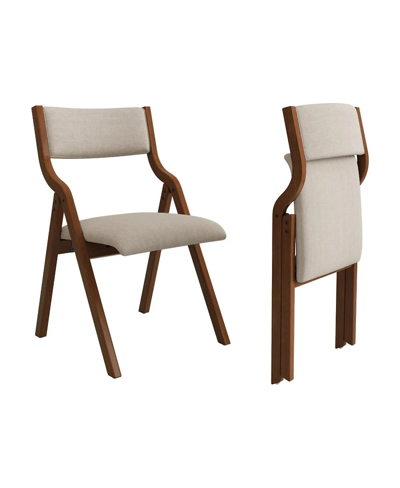 Streamdale Folding Dining Chairs 2-Pack - Cream Taupe/Walnut