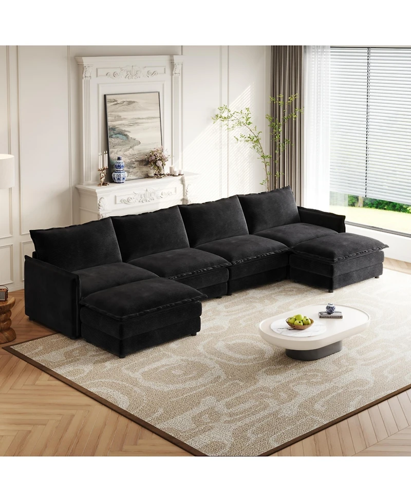 Streamdale Corduroy -Seater Cloud Couch with Footrests & Cushions