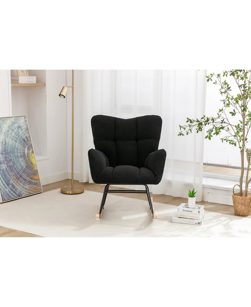 Streamdale Teddy Fabric Rocking Gilder Nursery Chair For Living Room Indoor,Black