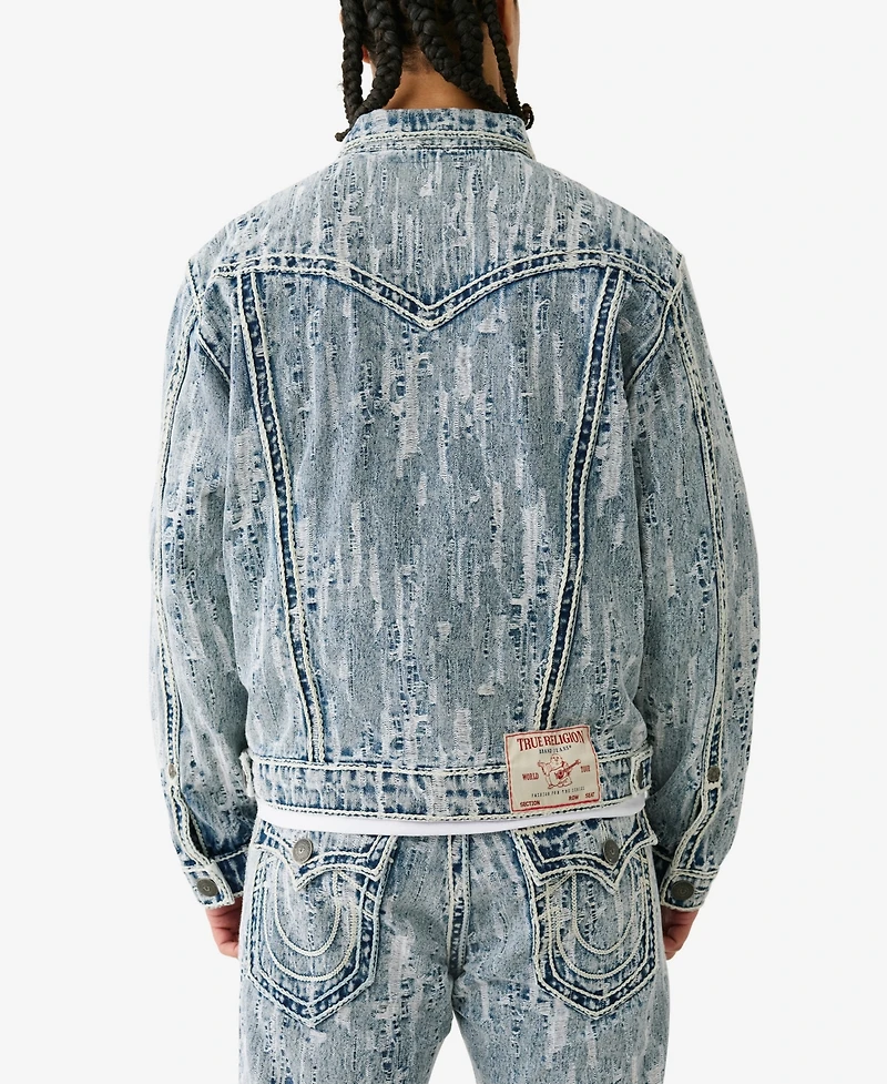 True Religion Men's Oversized Distressed Rope Stitch Jacket
