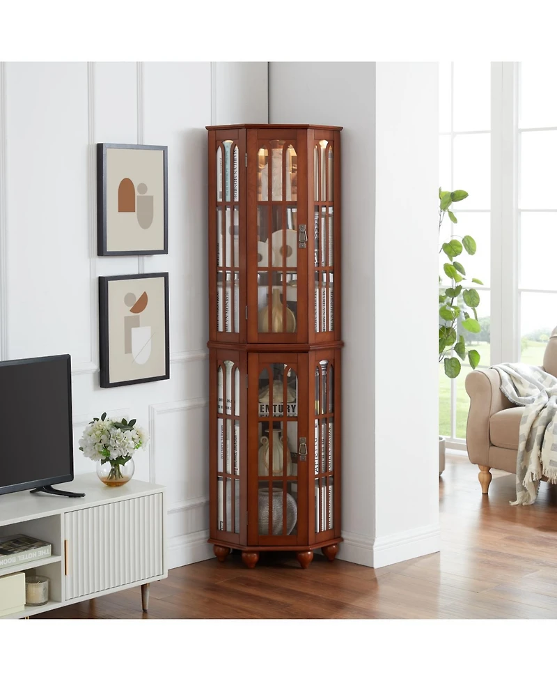 Streamdale Furniture Corner Curio Cabinet with Adjustable Glass Shelves and Mirrored