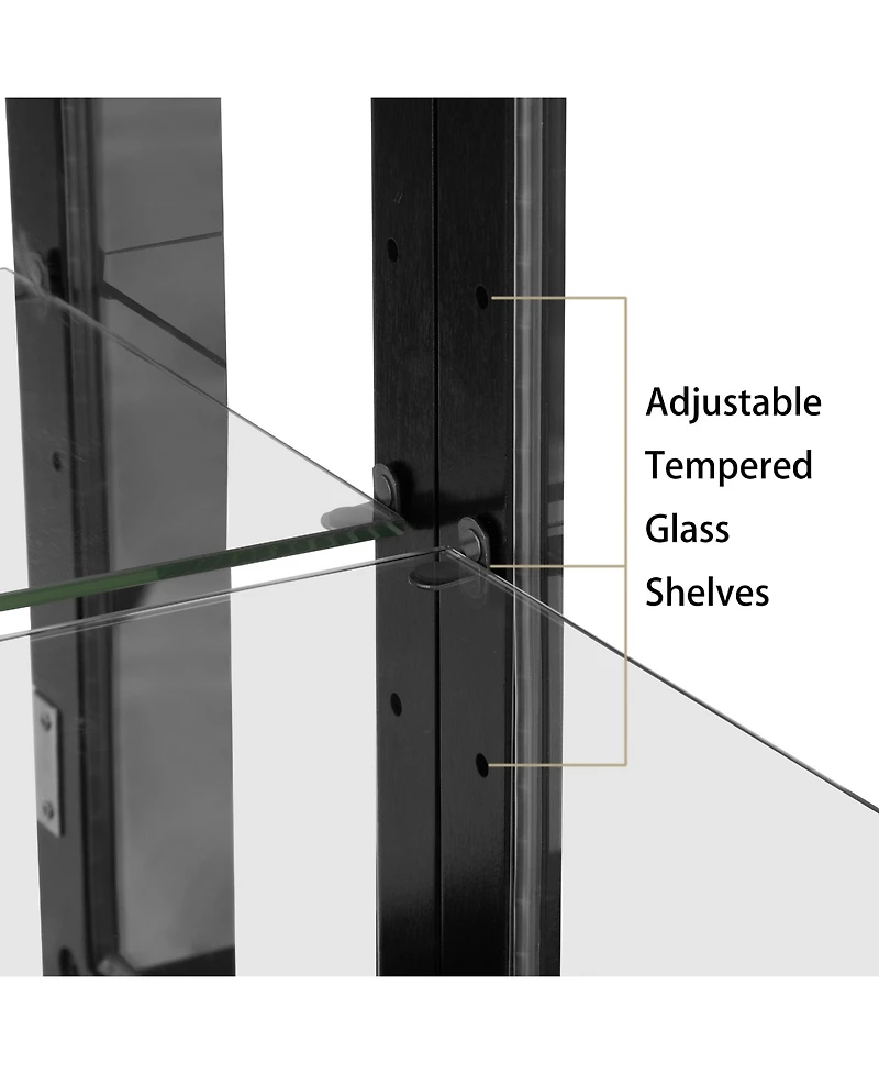 Lighted Curio Display Cabinet with Mirrored Back Panel and Glass Doors