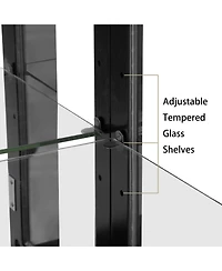 Lighted Curio Display Cabinet with Mirrored Back Panel and Glass Doors